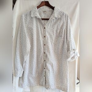 Women's White Button-Front Tunic with Black Dot Print